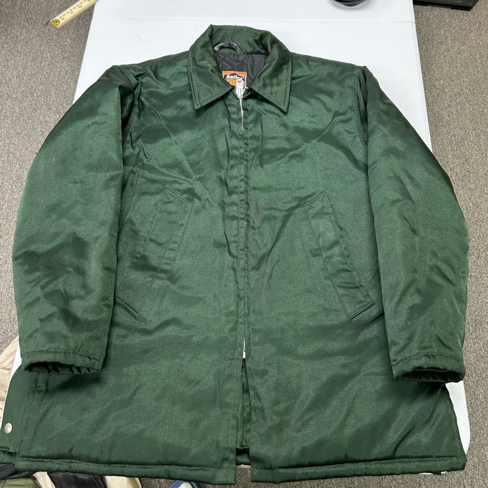 Antler Uniform Outerwear Work Jacket Men XL Green Quilted Lined Full Zip Utility
